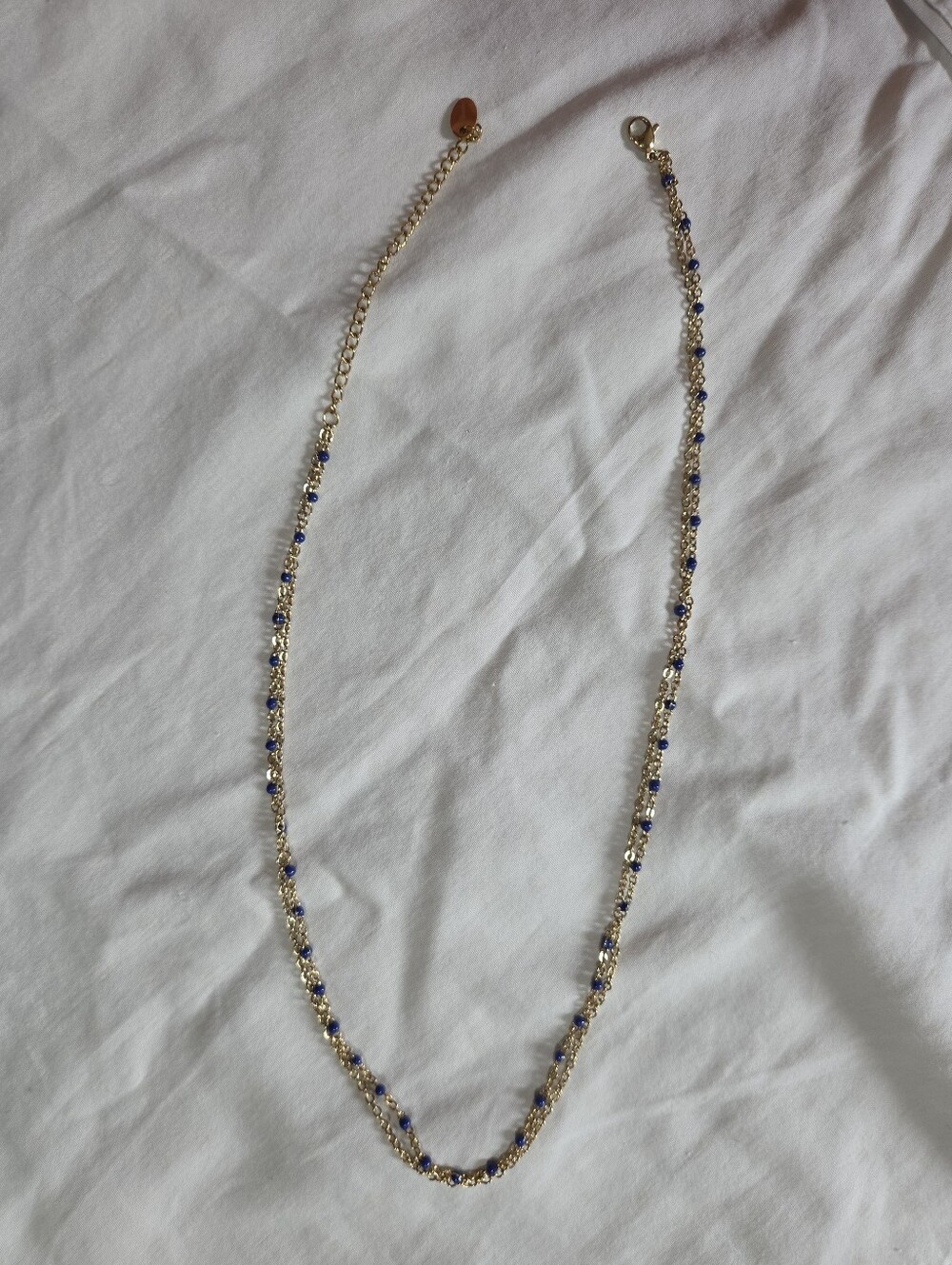 Gold Chain Necklace with Blue Beads - Women Jewelry